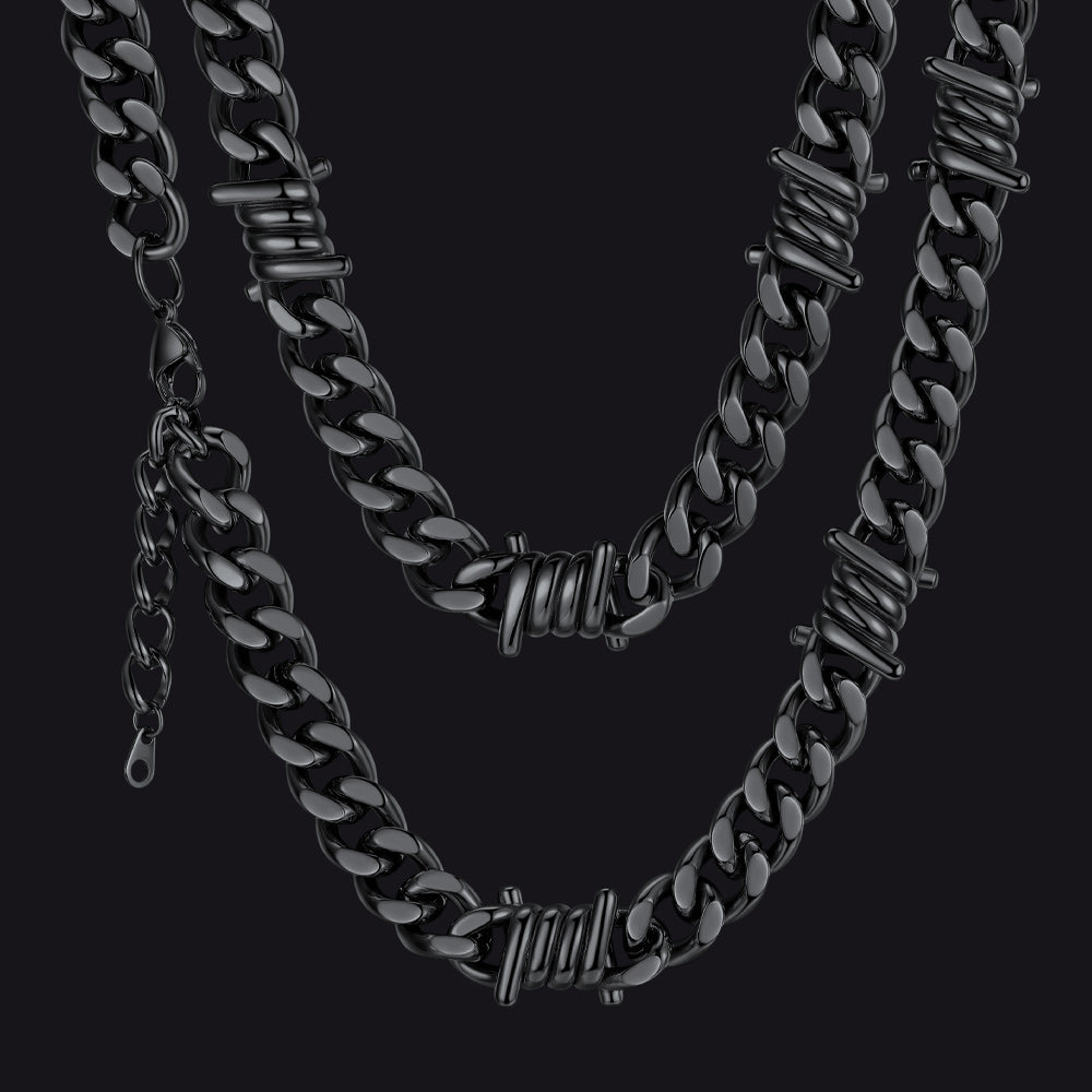 Barbed Wire Cuban Link Chain Choker Necklace for
