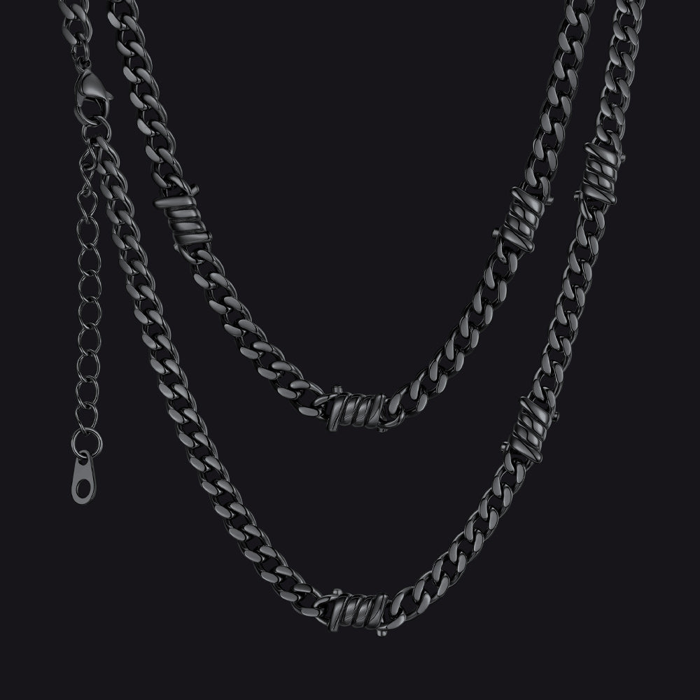 Barbed Wire Cuban Link Chain Choker Necklace for