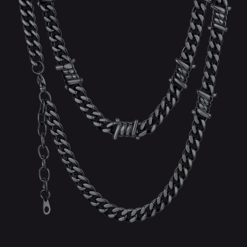 Barbed Wire Cuban Link Chain Choker Necklace for