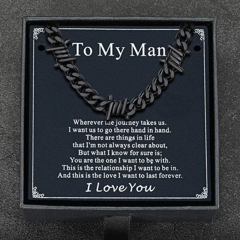 To My Barbed Wire Cuban Chain Choker Necklace Gift for Him