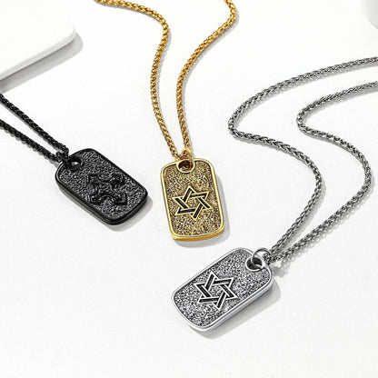 Hebrew Jewish Star of David Dog Tag Necklace With Knight Cross