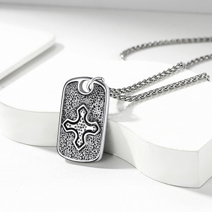 Hebrew Jewish Star of David Dog Tag Necklace With Knight Cross