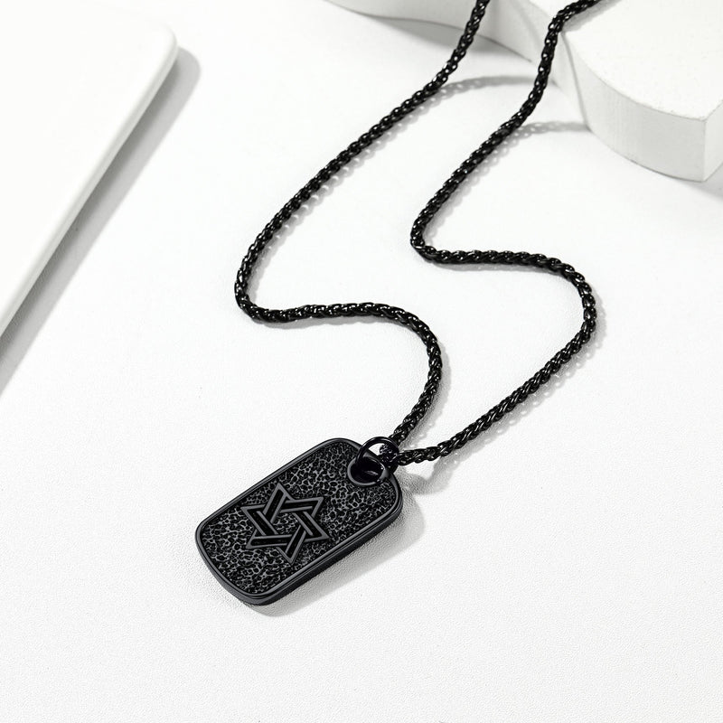 Hebrew Jewish Star of David Dog Tag Necklace With Knight Cross