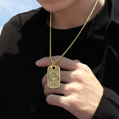 Hebrew Jewish Star of David Dog Tag Necklace With Knight Cross