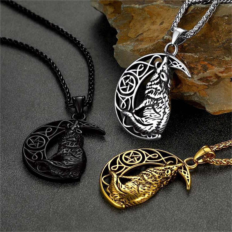 Viking Celtic Crescent Moon Wolf Necklace Jewelry for