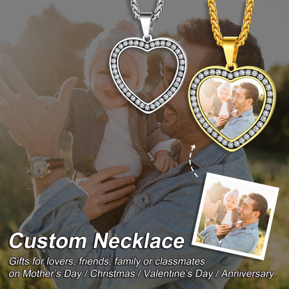 Customized Picture Heart Cubic Zirconia Necklace for