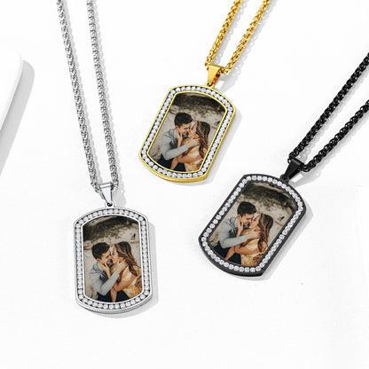Customized Picture Dog Tag Necklace With Cubic Zirconia Memorial Gift for