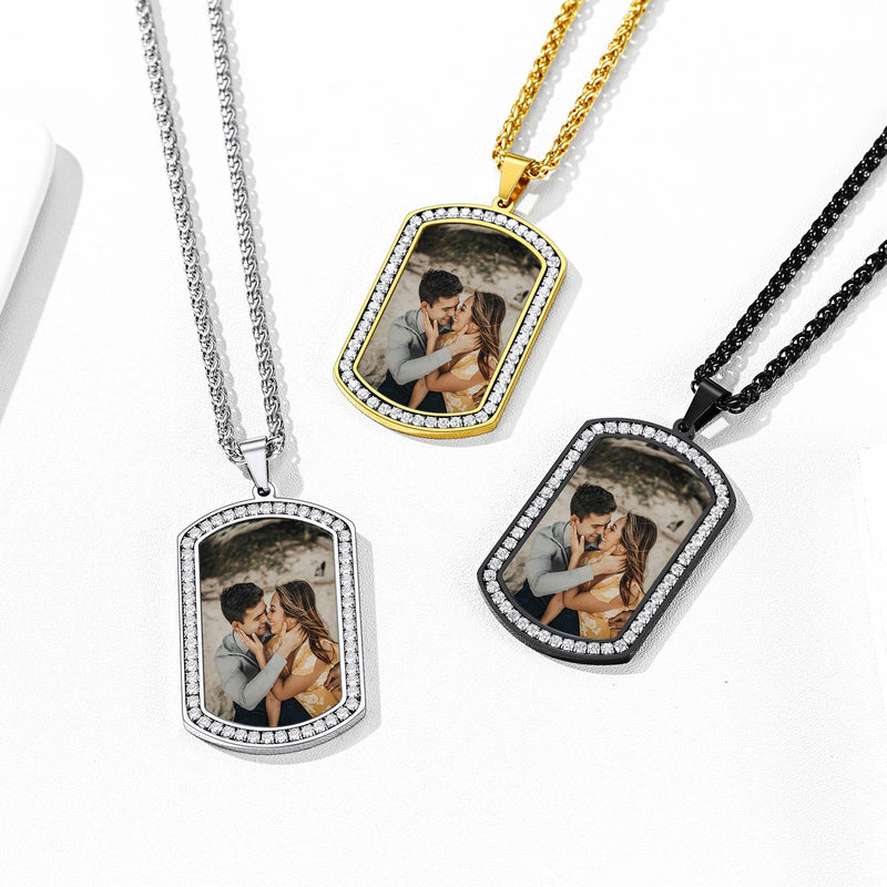 Customized Picture Dog Tag Necklace With Cubic Zirconia Memorial Gift for