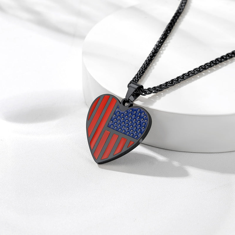 Customized Heart American Flag Necklace With Picture for