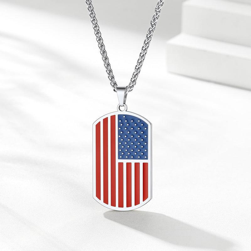 Personalized American Flag Dog Tag Necklace With Picture for