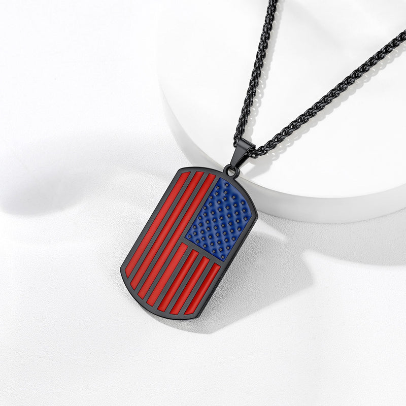 Personalized American Flag Dog Tag Necklace With Picture for