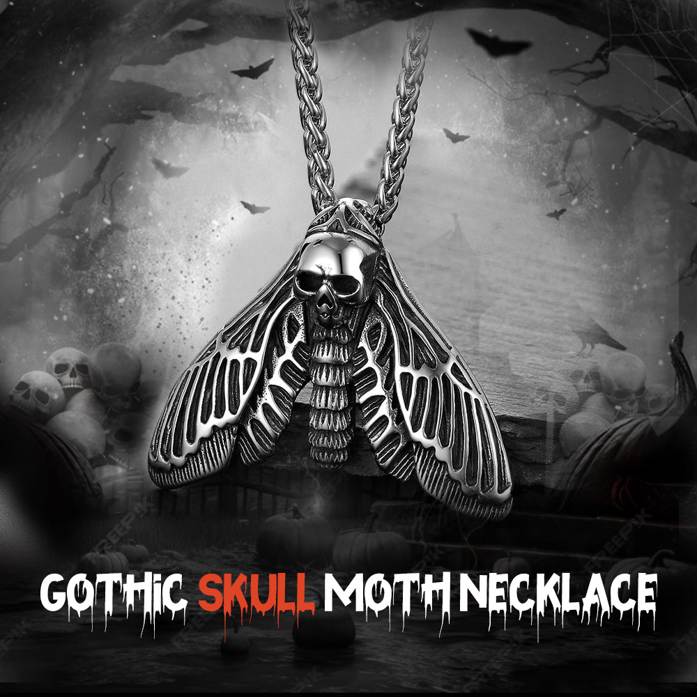 Cool Gothic Skull Moth Necklace for