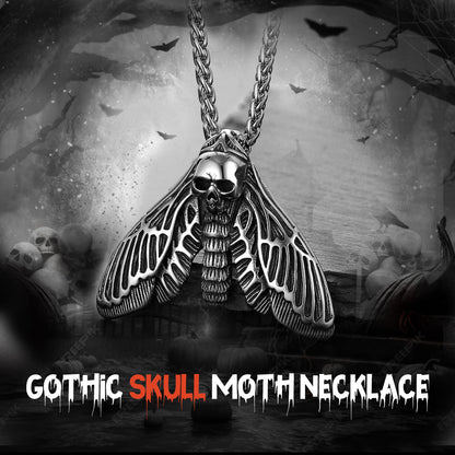 Cool Gothic Skull Moth Necklace for