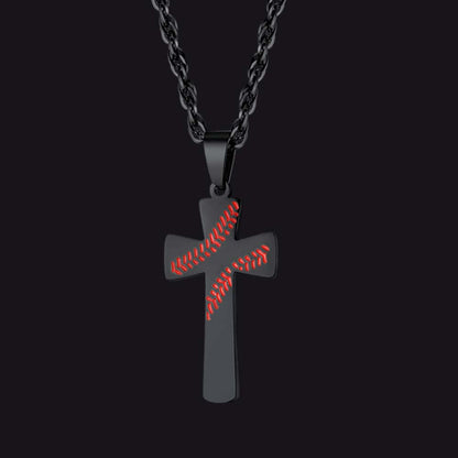 Engraved Sport Baseball Cross Necklace Pendant for