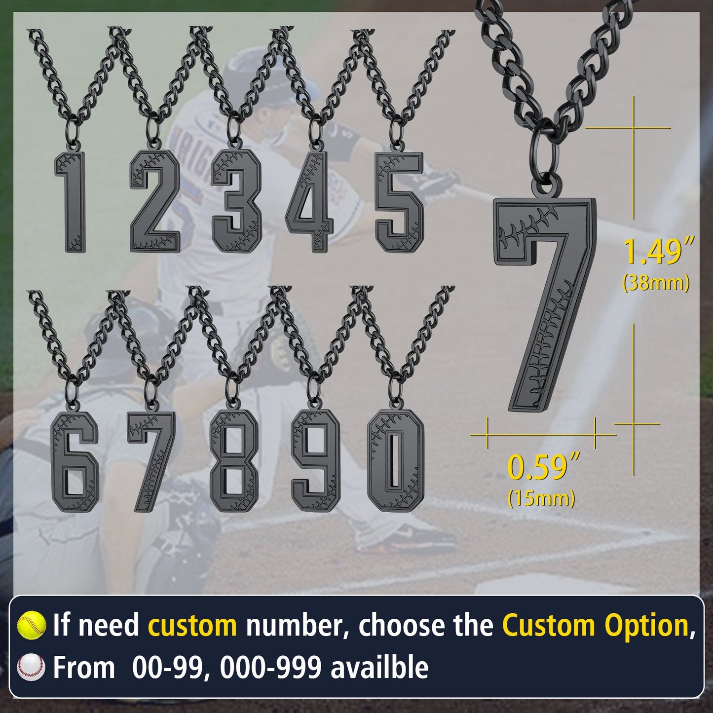 Custom Baseball Jersey Number Pendant Necklace for