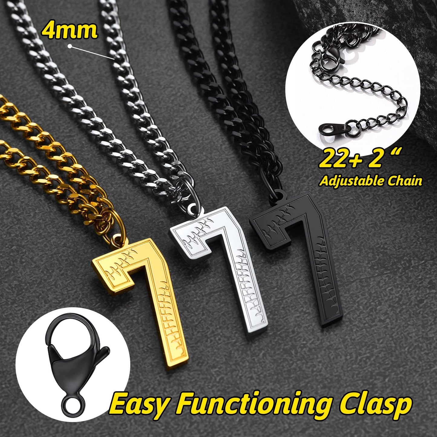 Custom Baseball Jersey Number Pendant Necklace for