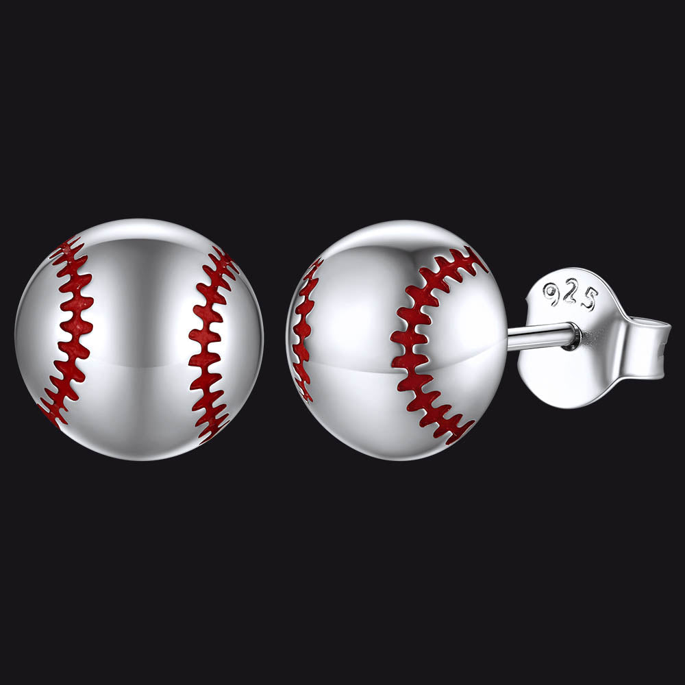 Sterling Silver Baseball Stud Earrings for