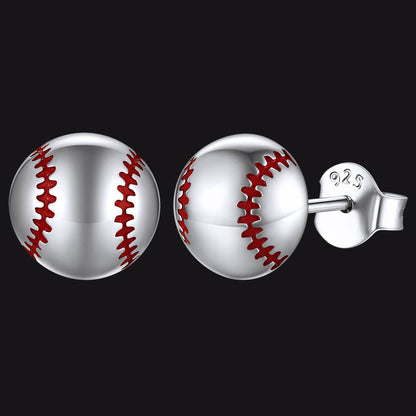 Sterling Silver Baseball Stud Earrings for