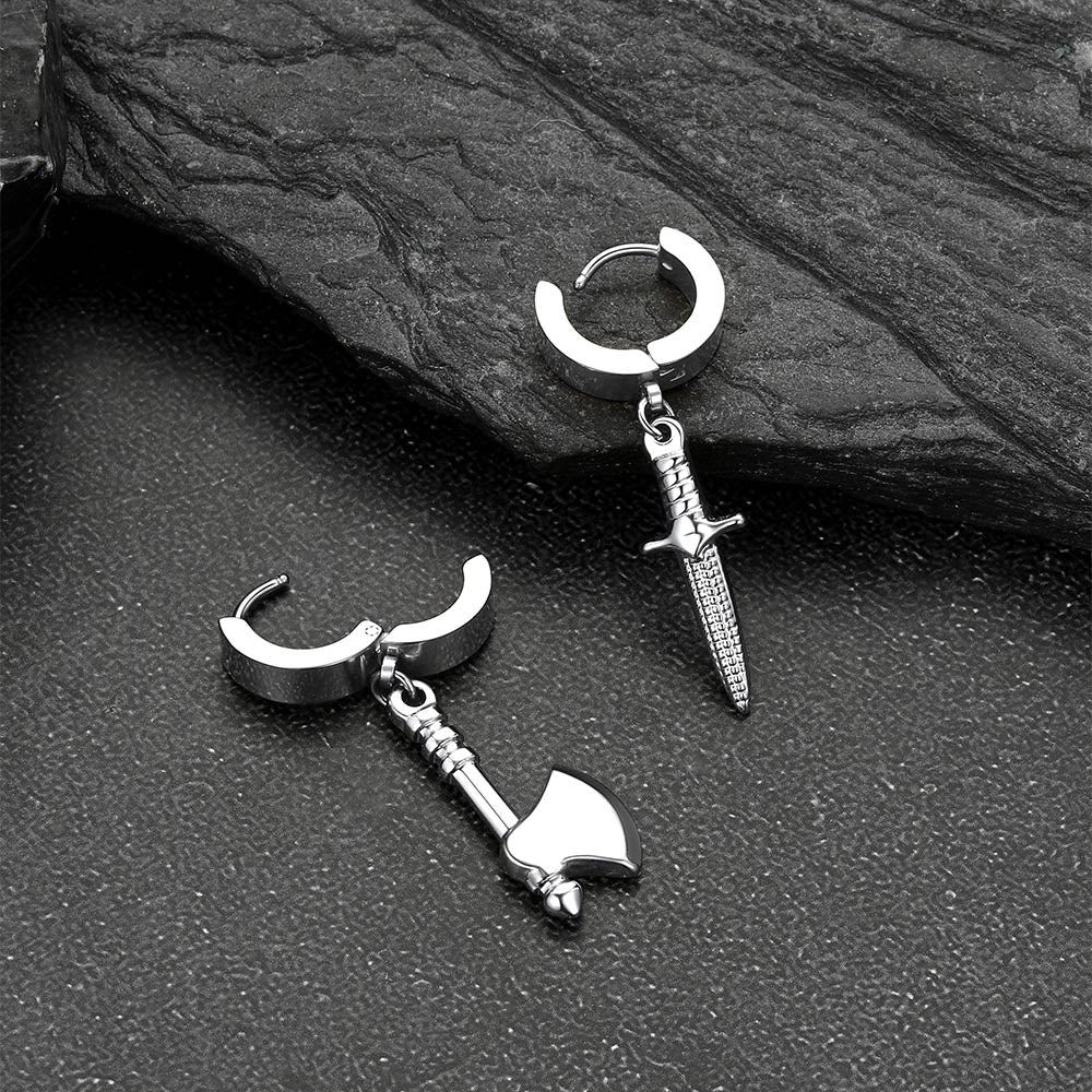 Punk Battle Axe Dagger Dangle Hoop Earring for