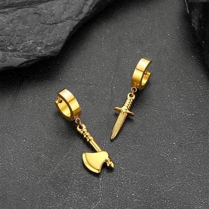 Punk Battle Axe Dagger Dangle Hoop Earring for