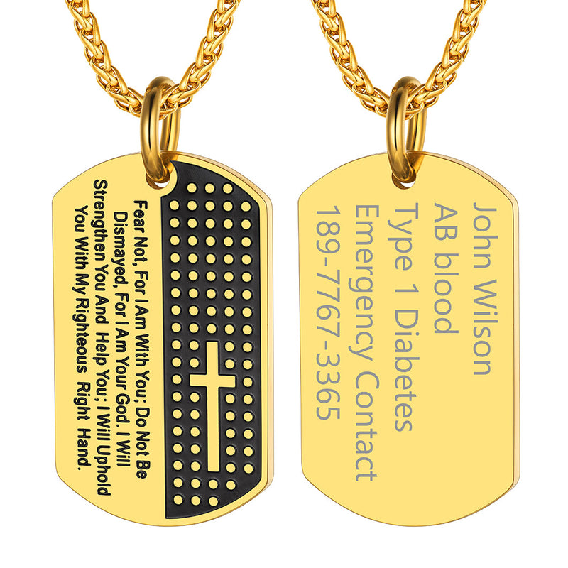Custom Engraved Military Bible Cross Dog Tag Necklace for