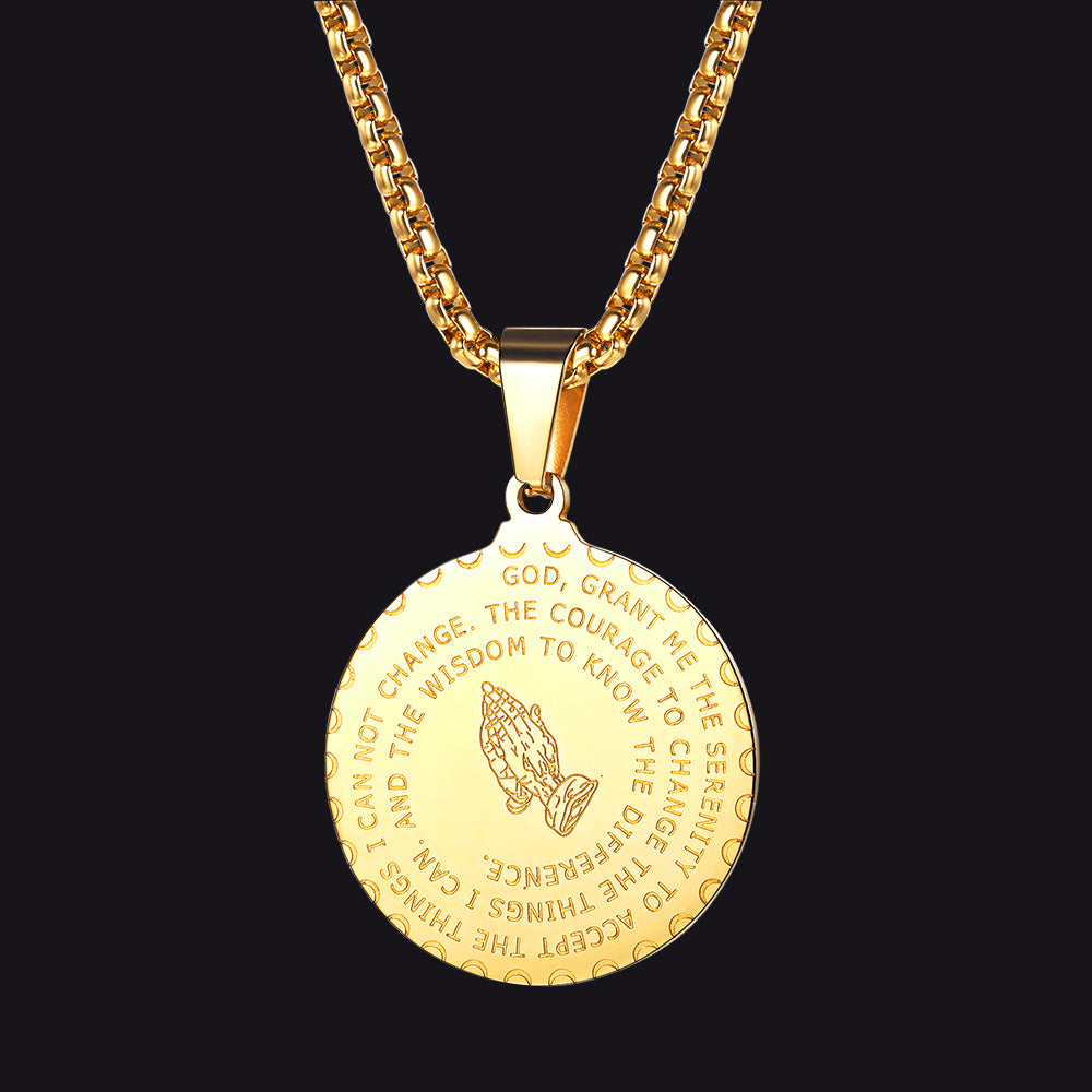 Bible Verse Prayer Hands Coin Medal Necklace for