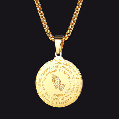 Bible Verse Prayer Hands Coin Medal Necklace for