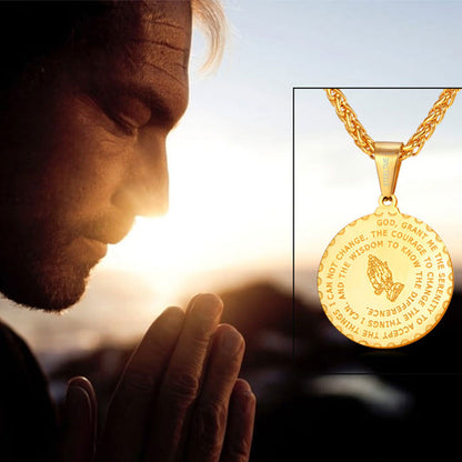 Bible Verse Prayer Hands Coin Medal Necklace for
