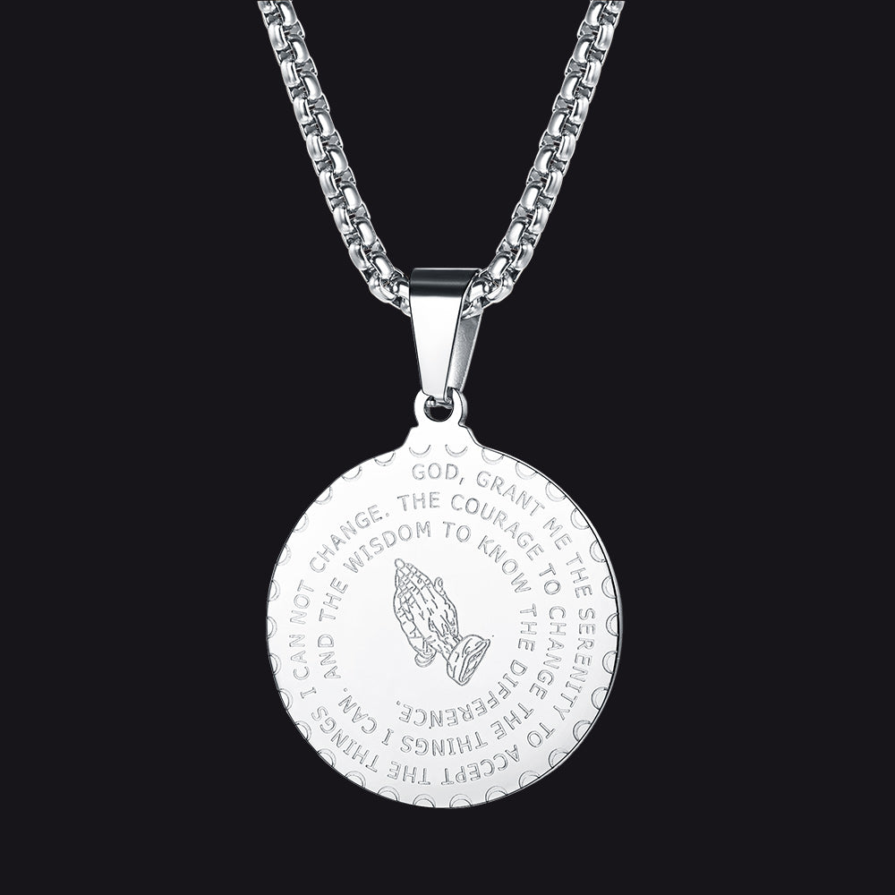 Bible Verse Prayer Hands Coin Medal Necklace for
