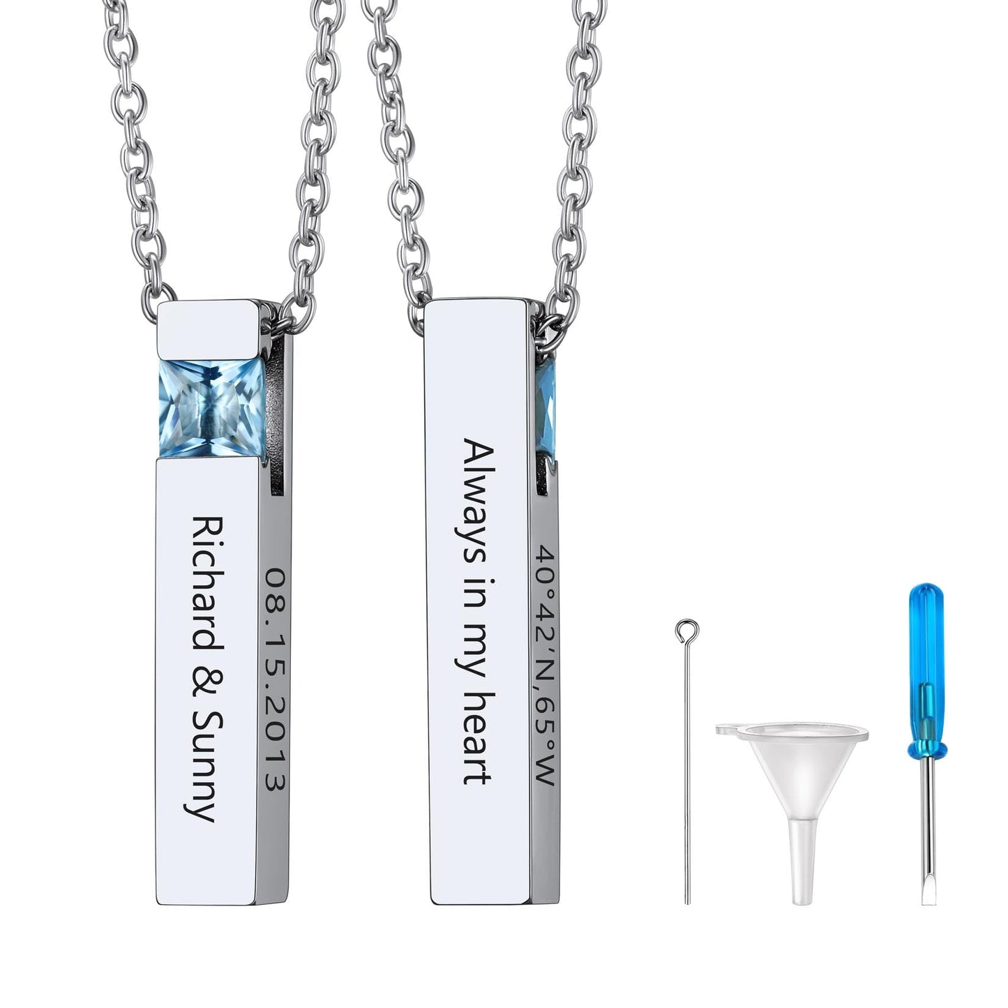 Custom Birthstone Bar Urn Cremation Necklace for Ashes Memorial Keepsakes Pendant