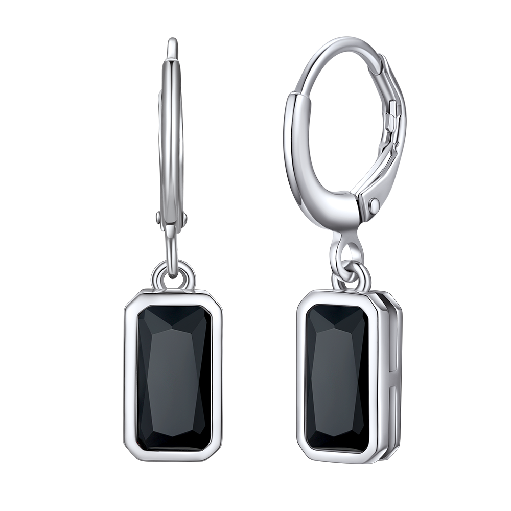 Silver Square Birthstone Dangle Hoop Earrings for