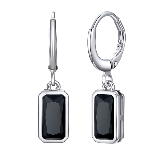 Silver Square Birthstone Dangle Hoop Earrings for