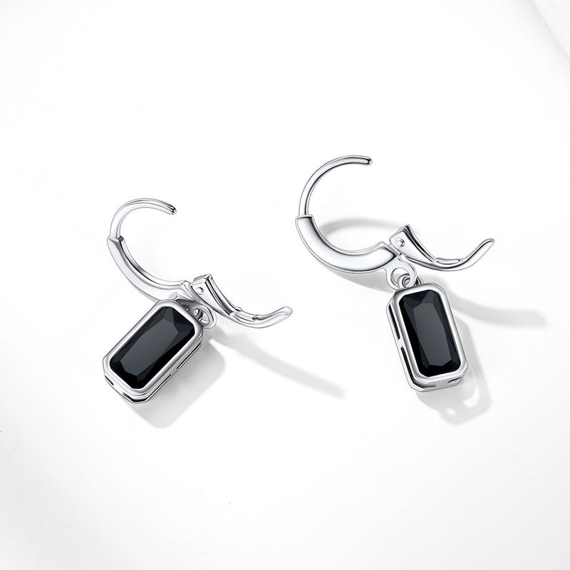 Silver Square Birthstone Dangle Hoop Earrings for