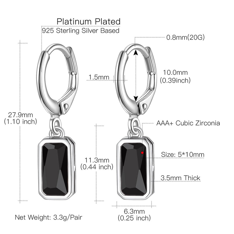 Silver Square Birthstone Dangle Hoop Earrings for
