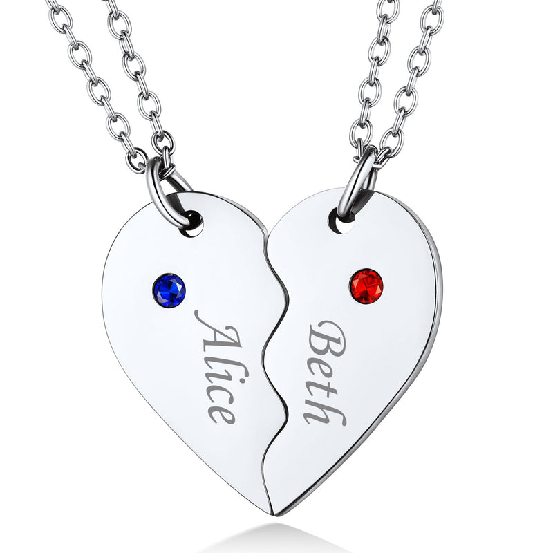 Custom Heart Matching Necklaces With Birthstone for Couple Best Friends