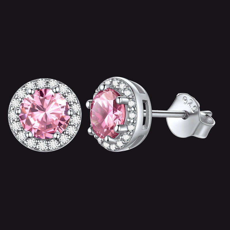 S925 Silver Cz Birthstone Stud Halo Earrings for