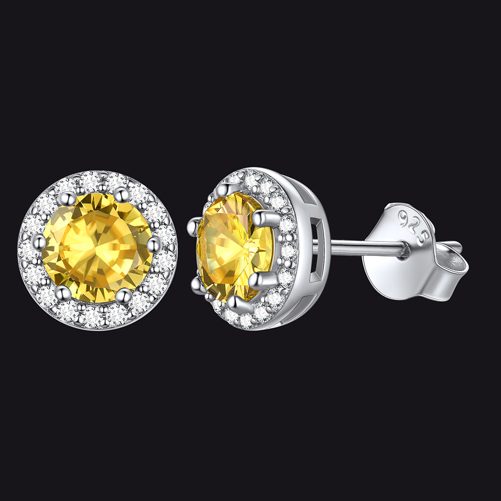 S925 Silver Cz Birthstone Stud Halo Earrings for
