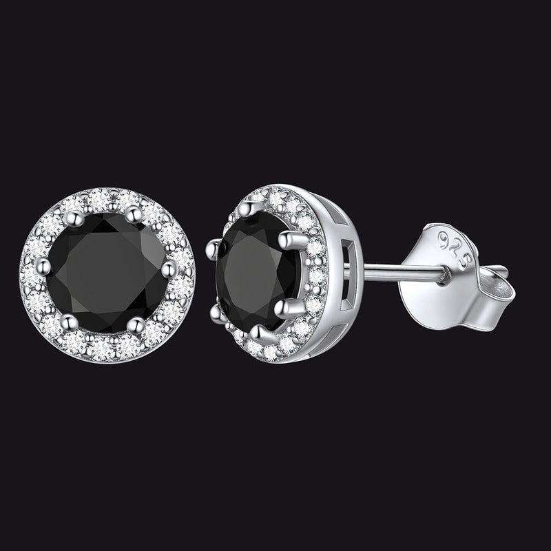 S925 Silver Cz Birthstone Stud Halo Earrings for