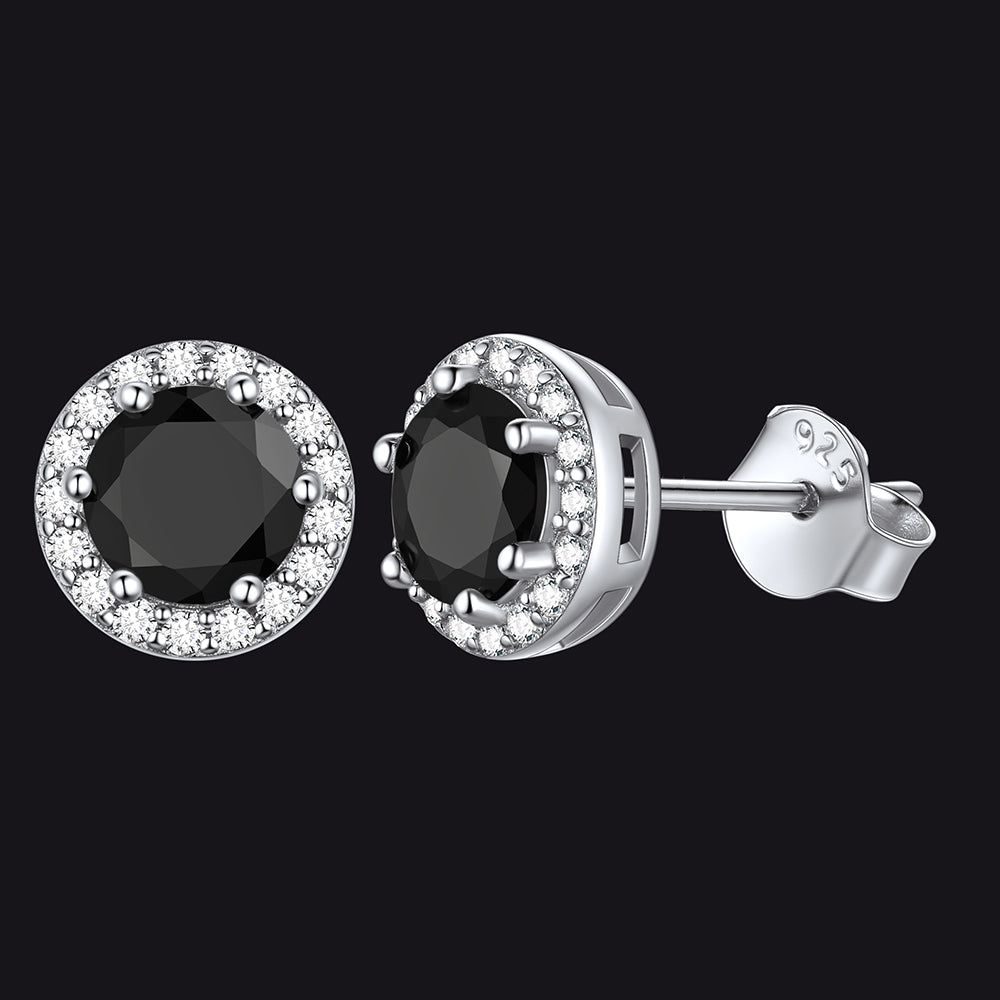 S925 Silver Cz Birthstone Stud Halo Earrings for