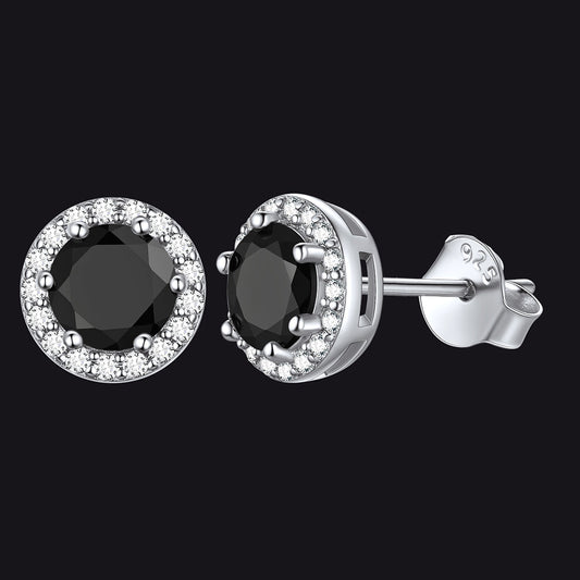 S925 Silver Cz Birthstone Stud Halo Earrings for