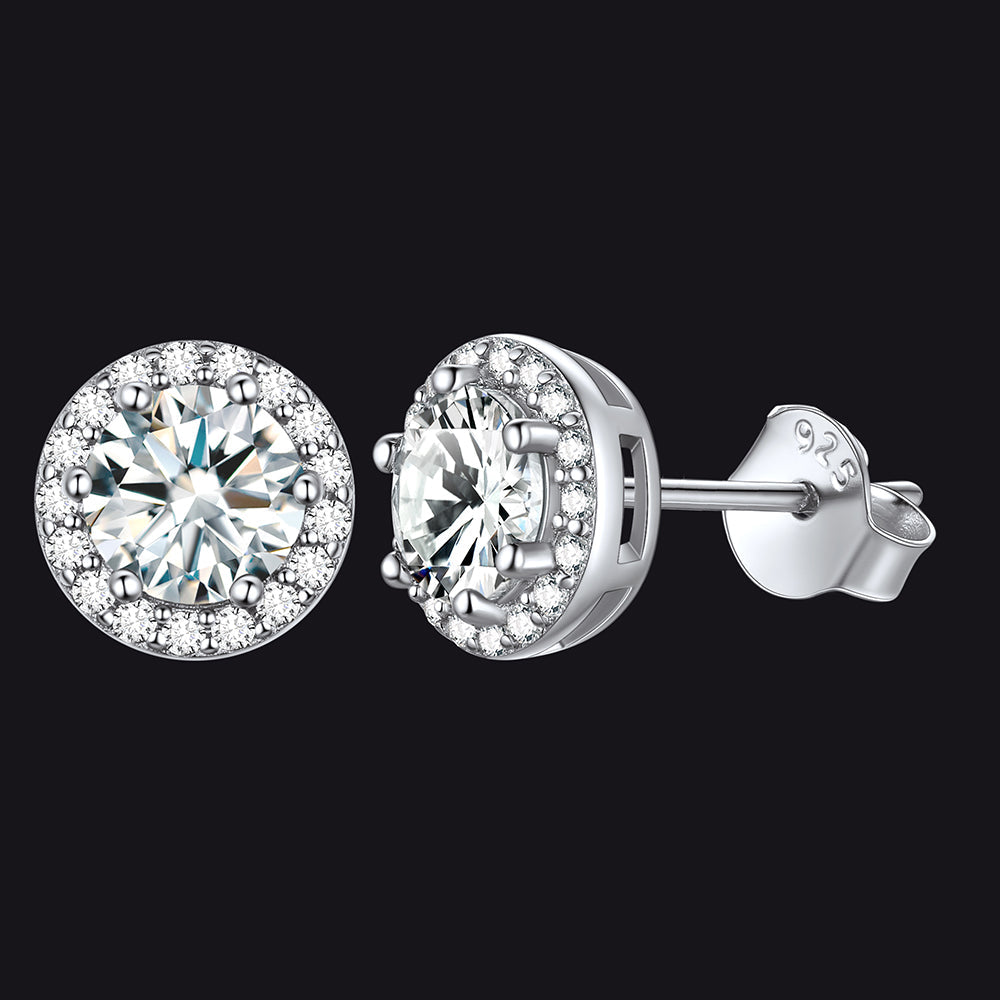 S925 Silver Cz Birthstone Stud Halo Earrings for