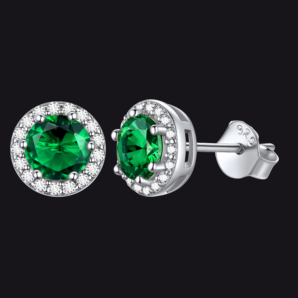 S925 Silver Cz Birthstone Stud Halo Earrings for