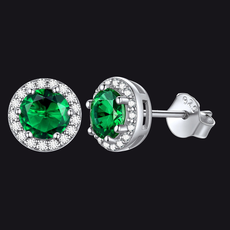S925 Silver Cz Birthstone Stud Halo Earrings for