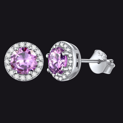 S925 Silver Cz Birthstone Stud Halo Earrings for