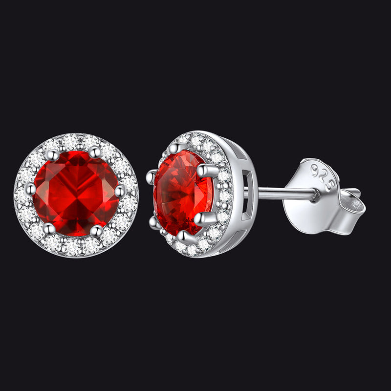 S925 Silver Cz Birthstone Stud Halo Earrings for