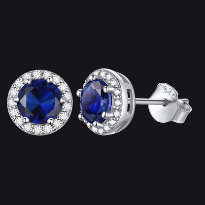 S925 Silver Cz Birthstone Stud Halo Earrings for