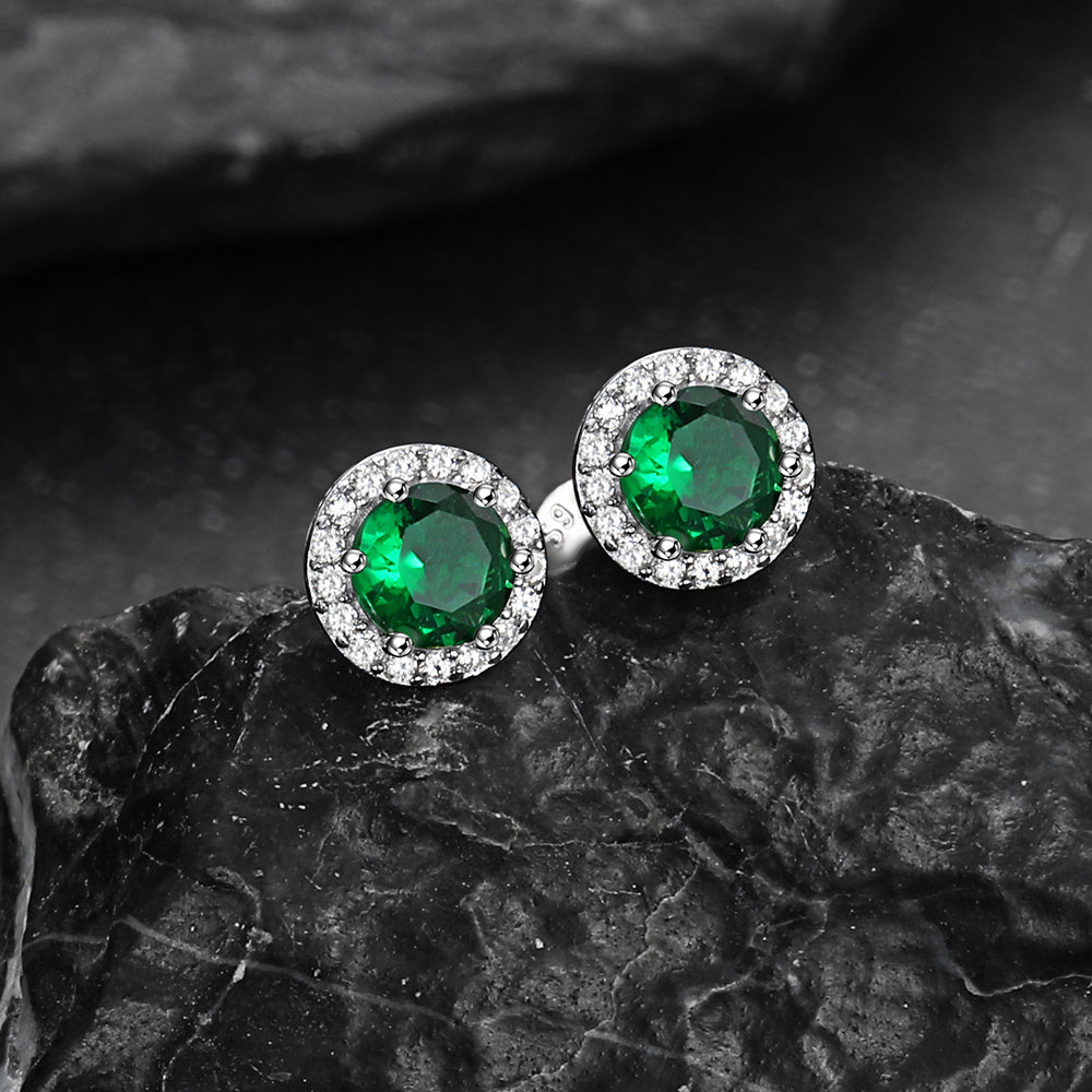 S925 Silver Cz Birthstone Stud Halo Earrings for