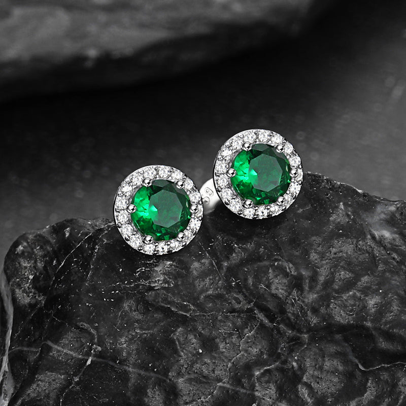 S925 Silver Cz Birthstone Stud Halo Earrings for