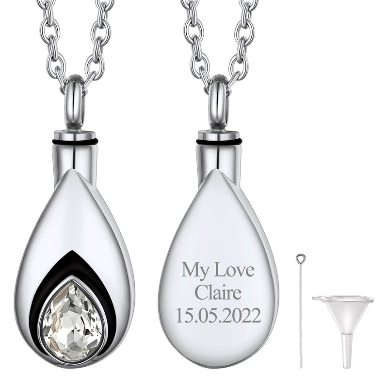 Custom Cremation Tear Drop Birthstone Urn Ashes Necklace for