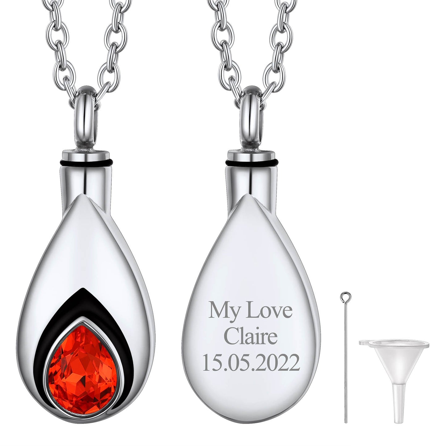 Custom Cremation Tear Drop Birthstone Urn Ashes Necklace for